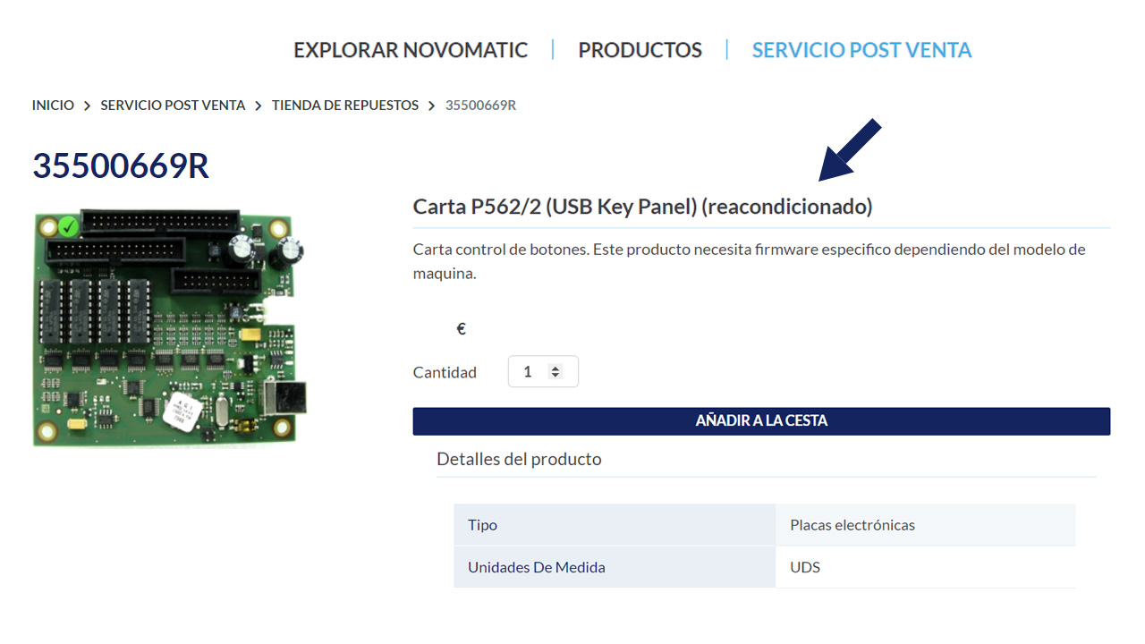 Producto reacondicionado de la tienda de repuestos NOVOMATIC