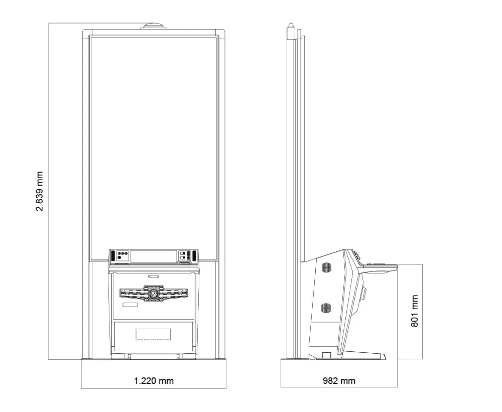 Medidas del mueble de casino NOVOMATIC VIP X Royal con pantalla de 85"